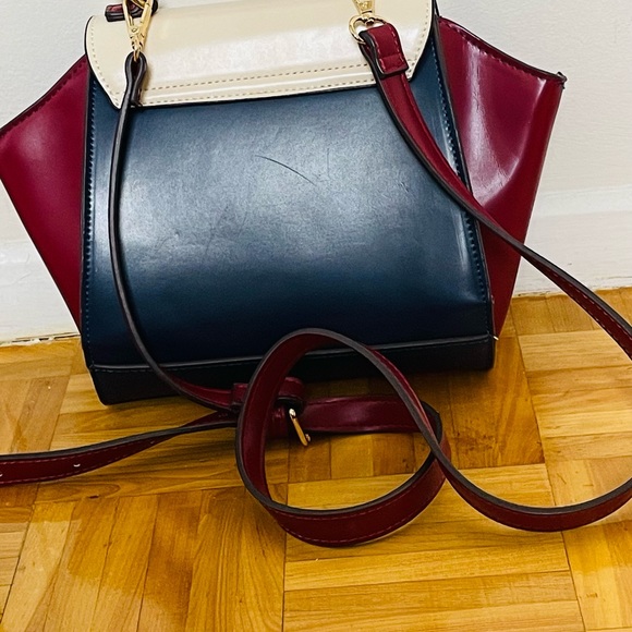 Navy blue colourblocked regular PU swagger handheld bag - Picture 2 of 8